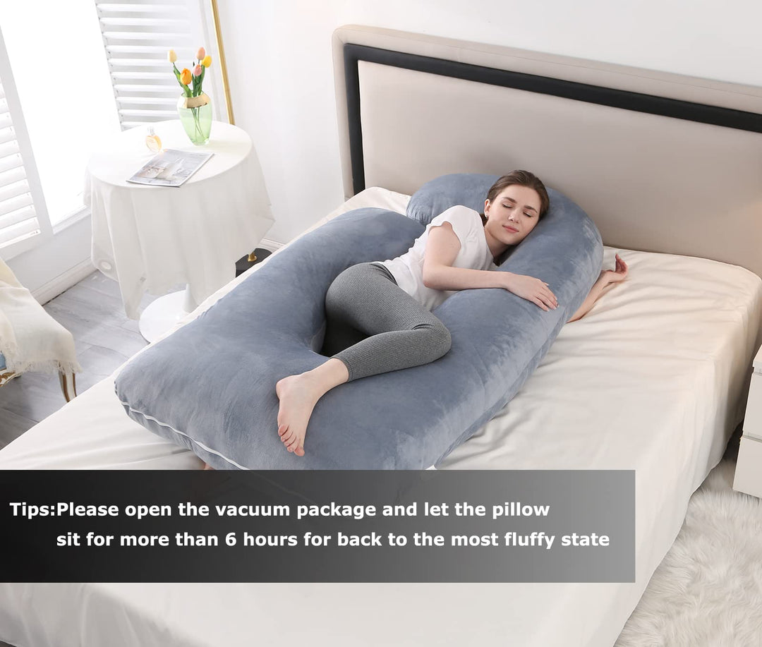 Jcickt Pregnancy Pillow J Shaped Full Body Pillow with Velvet Cover Grey Maternity Pillow for Pregnant Women,57 inch Full Body Pillows