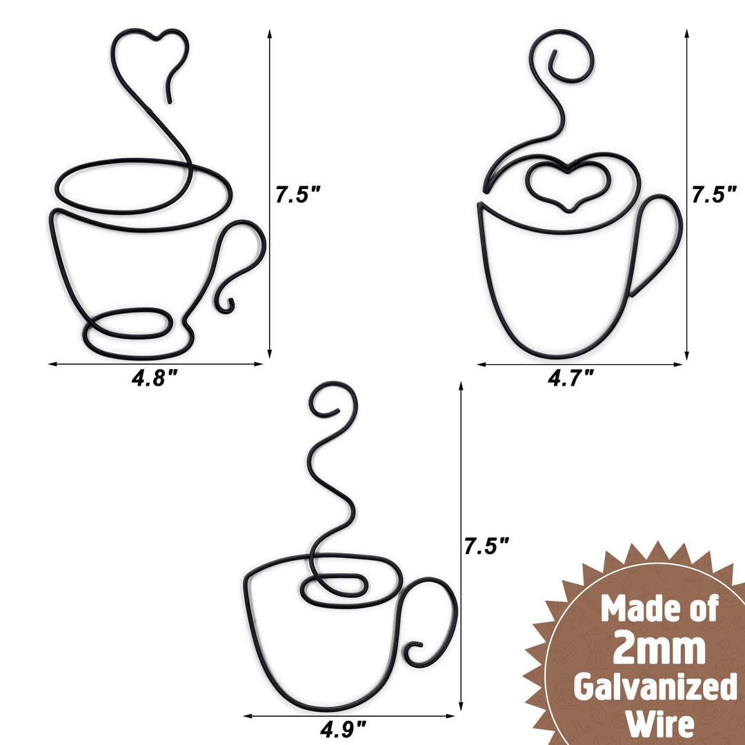 Coffee Metal Wall Art 3pcs Wire Coffee Sign Handmade Gift Wall Decorations for Kitchen Living Room Coffee Shop Lounge Dining Office Home Spring Decor