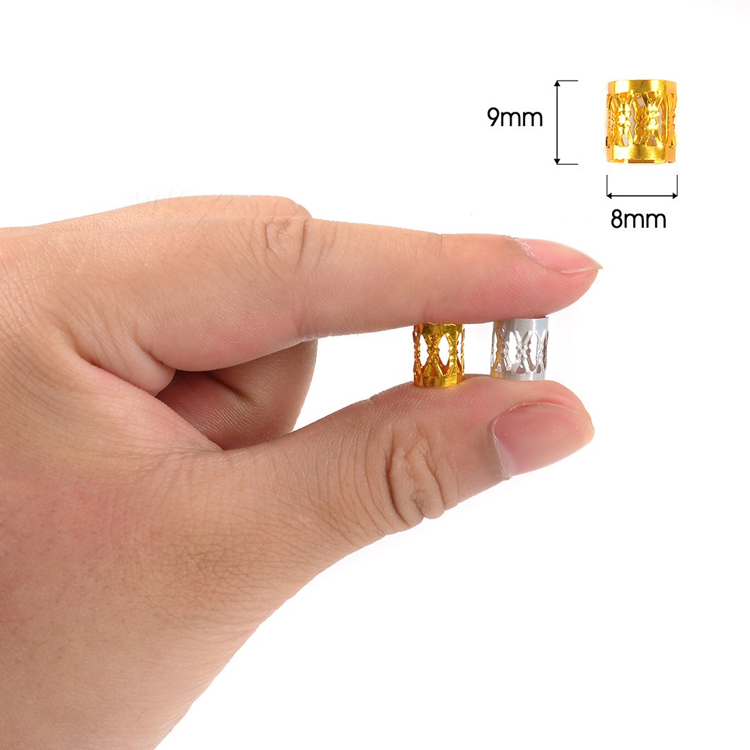 210 Pieces Dreadlocks Beads Strong Iron Hair Cuffs 8mm Dread Locks Decoration Braiding Filigree Hair Jewelry (Gold/Silver/Gun Black,Not Easy Break)