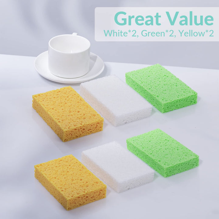 Pop-Up Sponges 6 Pack, REIDEA 100% Biodegradable Scrub for Kitchen - Non Scratch Odor Free Plant Based Dish Sponge - Eco-Friendly Wood Pulp Sponge (Colored, 6 Pack)