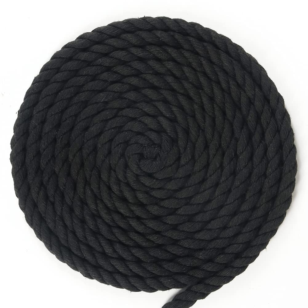 Tenn Well Black Macrame Cord 10mm, 50 Feet 3Ply Twisted