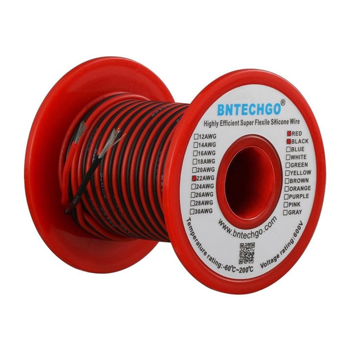 22 Gauge Silicone Wire Spool Red and Black Each 50ft 2 Separate Wires Flexible 22 AWG Stranded Tinned Copper Wire
