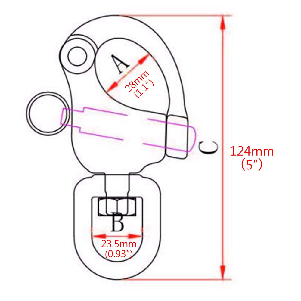 Pair 5IN(128mm) Jaw Swivel Eye Snap Shackle Quick Release Bail Rigging Sailing Boat Marine Stainless Steel Clip Pair