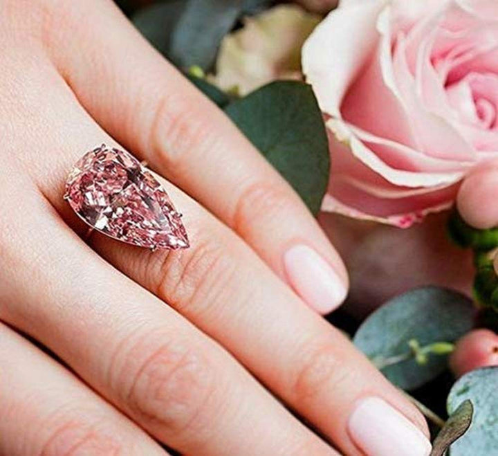 Womens Fashion 925 Silver Pear Cut Ring Eternity Pink Sapphire Waterdrop Jewelry Engagement Wedding Band Ring for Women Size 6-10 (Size 7)