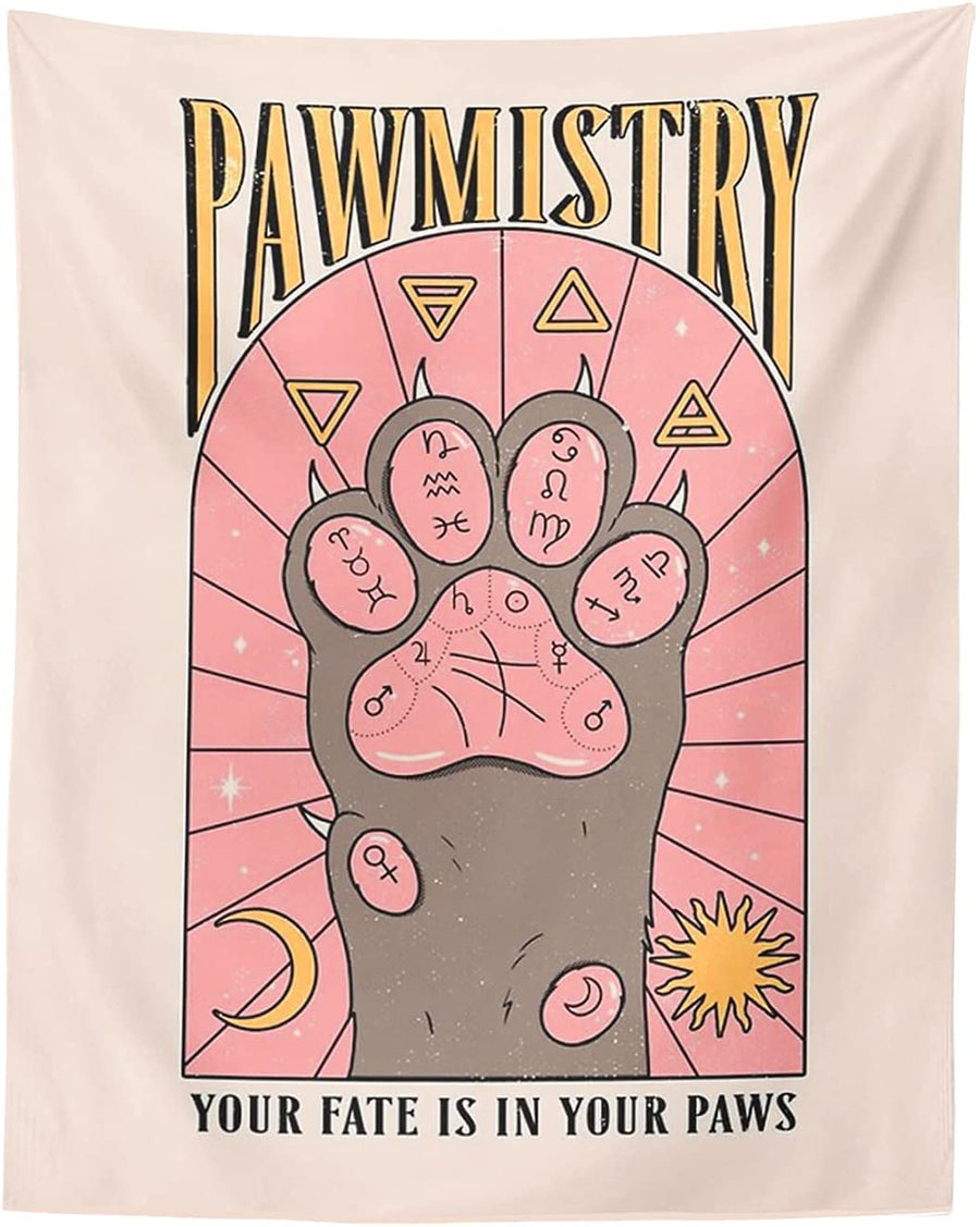 Kawaii Tapestry Kawaii Wall Decor Pink Cat Paw Tapestry Kawaii Room Decor Pink Colorful Tarot Wall Tapestry for for Bedroom Dorm Home Living Room Wall Decor (51inches(L)*59inches(W))