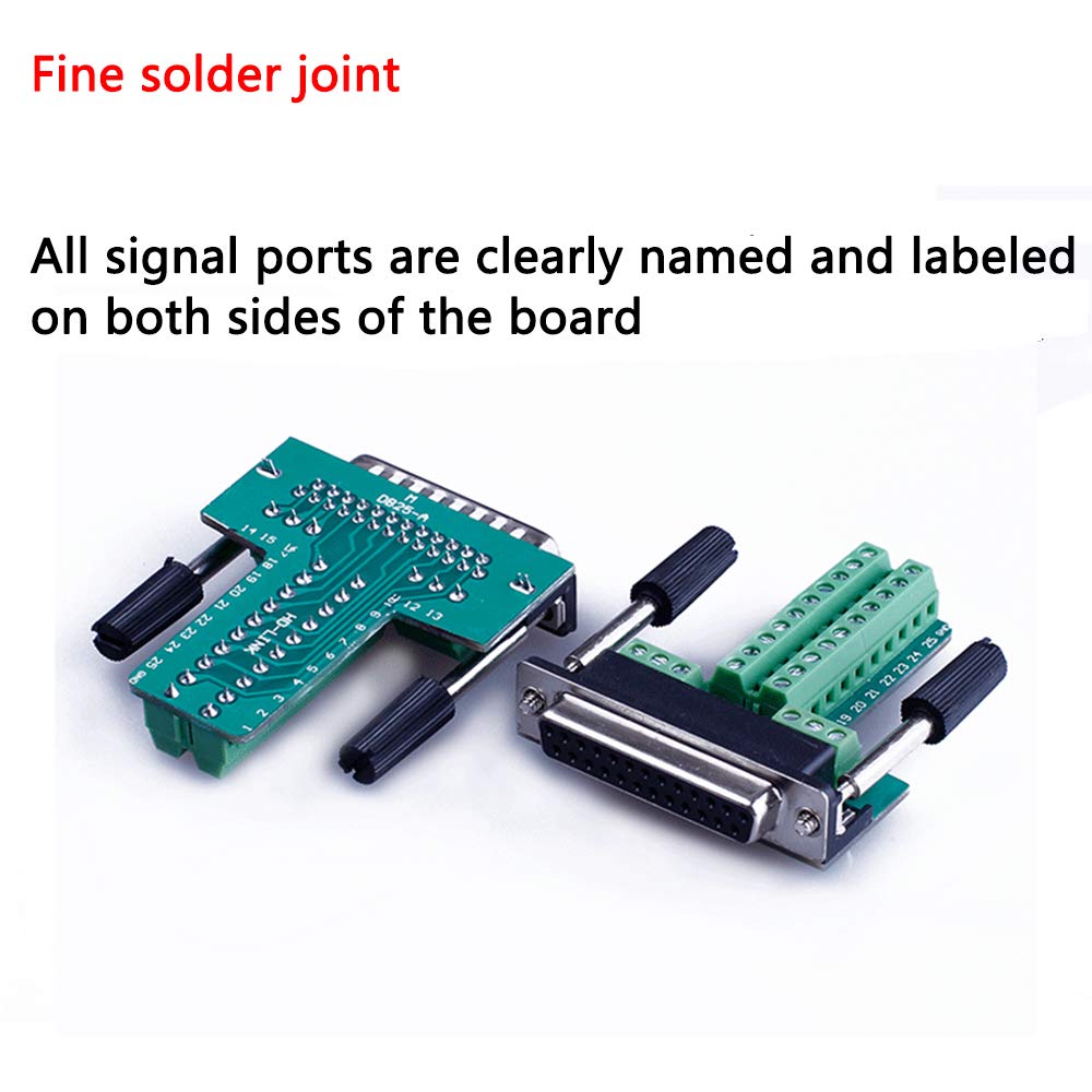 1PCS DB25 Solderless RS232 D-SUB Serial to 25-pin Port Terminal Female Adapter Connector Breakout Board with Case Long Bolts Nuts (Female)