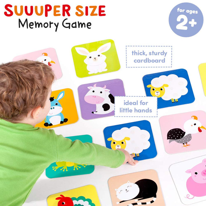 Suuuper Size Memory Matching Kids Game - includes 24 Extra-Large 6” x 6” Cards - Match The Animals or Use as Flashcards - for Toddlers, Boys &amp; Girls, ages 2-4 years