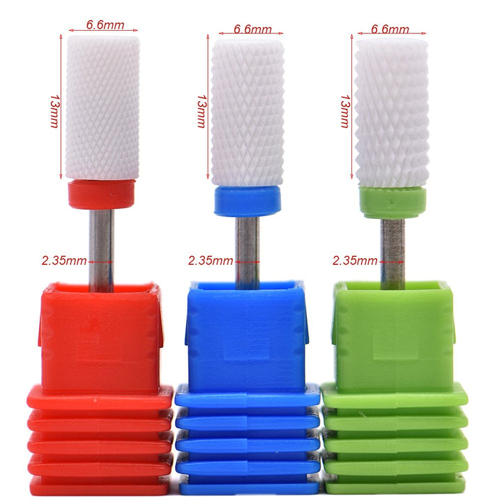 3 Pcs/Set Ceramic Nail Drill Bits Set Manicure Machine Accessories Professional Electric Nail Drill Bits for Acrylic Nails Nail Art Tools Size 3/32 (Large Barrel Top, Coarse+Medium+Fine)