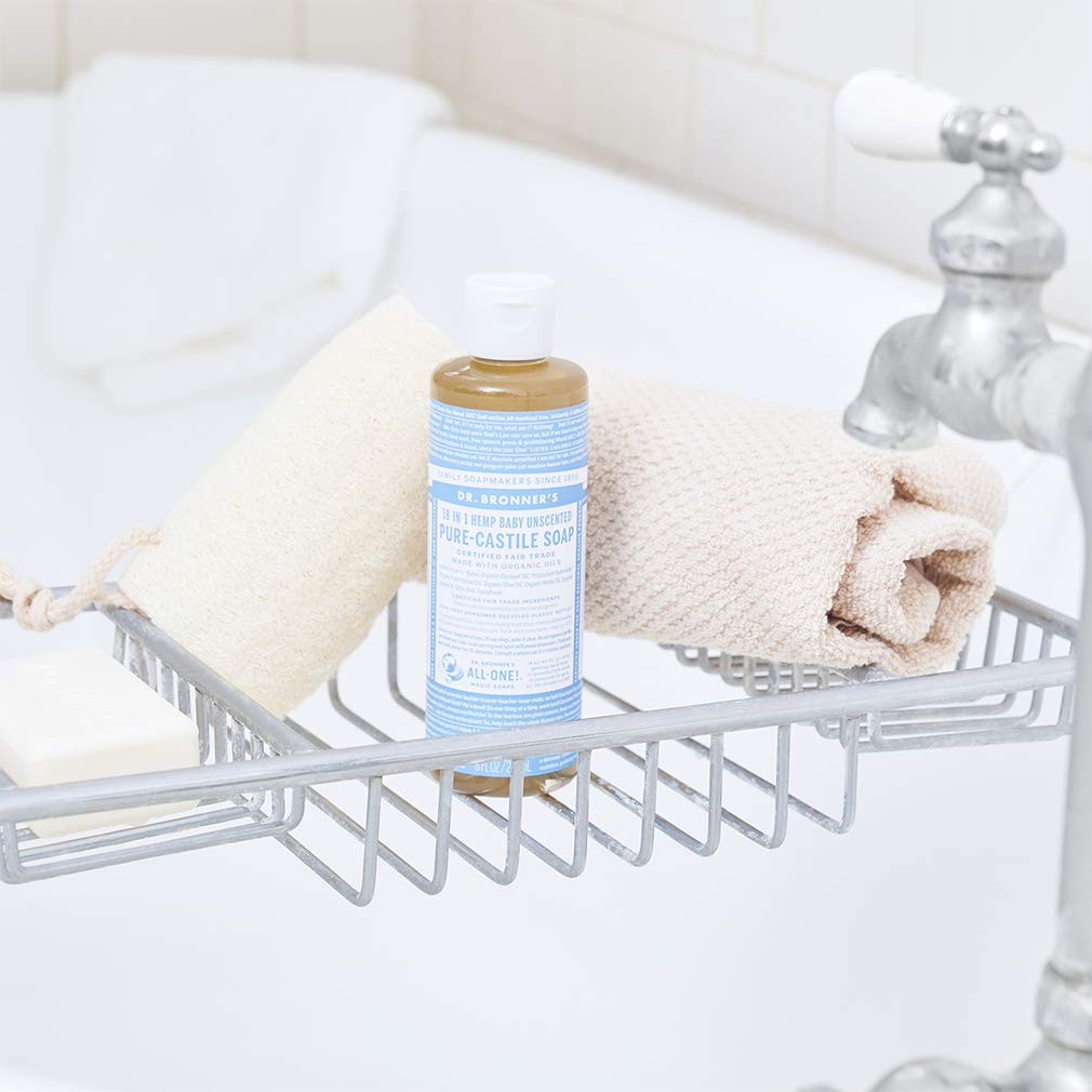 Dr. Bronner&#39;s - Pure-Castile Liquid Soap (Baby Unscented, 4 Ounce) - Made with Organic Oils, 18-in-1 Uses: Face, Hair, Laundry, Dishes, For Sensitive Skin, Babies, No Added Fragrance, Vegan, Non-GMO