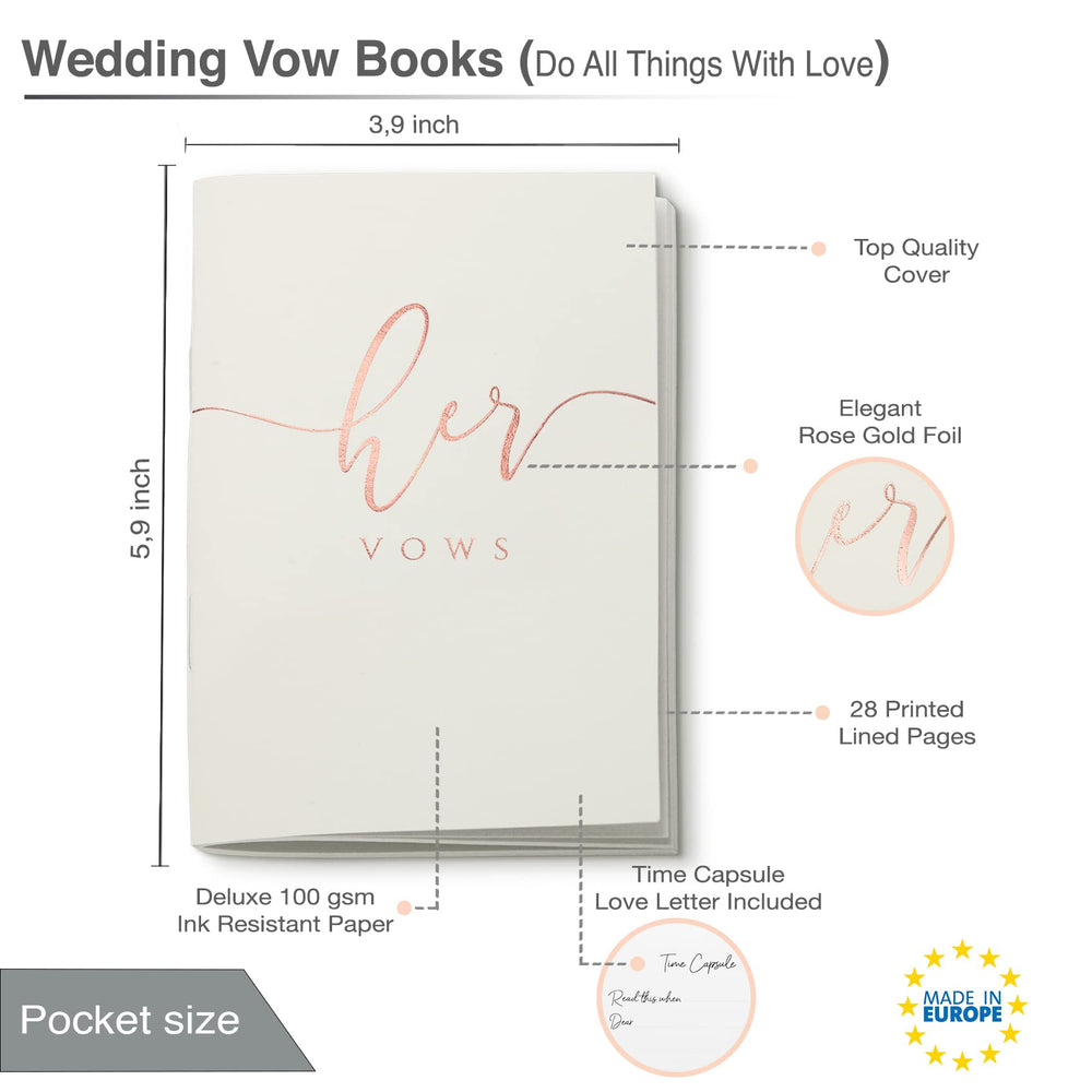 Ivory Wedding Vow Books His and Hers – Rose Gold Foil Bride and Wedding Notebook with 28 Pages - 5,9 x 3.9 – Vow Renewal - Bridal Shower Gifts - Time Capsule Love Letter (Rose Gold)