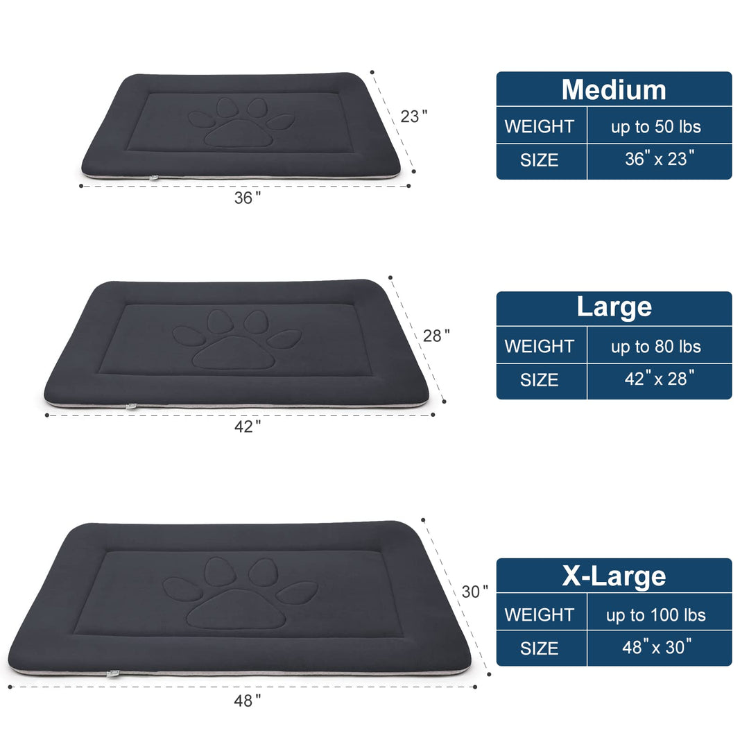 Large Dog Bed Crate Pad Mat Cute Paw Pet Beds for Dogs, 42-Inch Washable Dog Sleeping Mattress Kennel Pad with Anti Slip Bottom, Dark Grey L