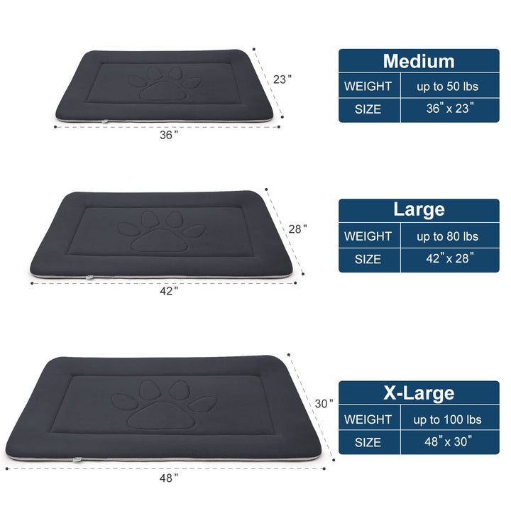 Large Dog Bed Crate Pad Mat Cute Paw Pet Beds for Dogs, 42-Inch Washable Dog Sleeping Mattress Kennel Pad with Anti Slip Bottom, Dark Grey L