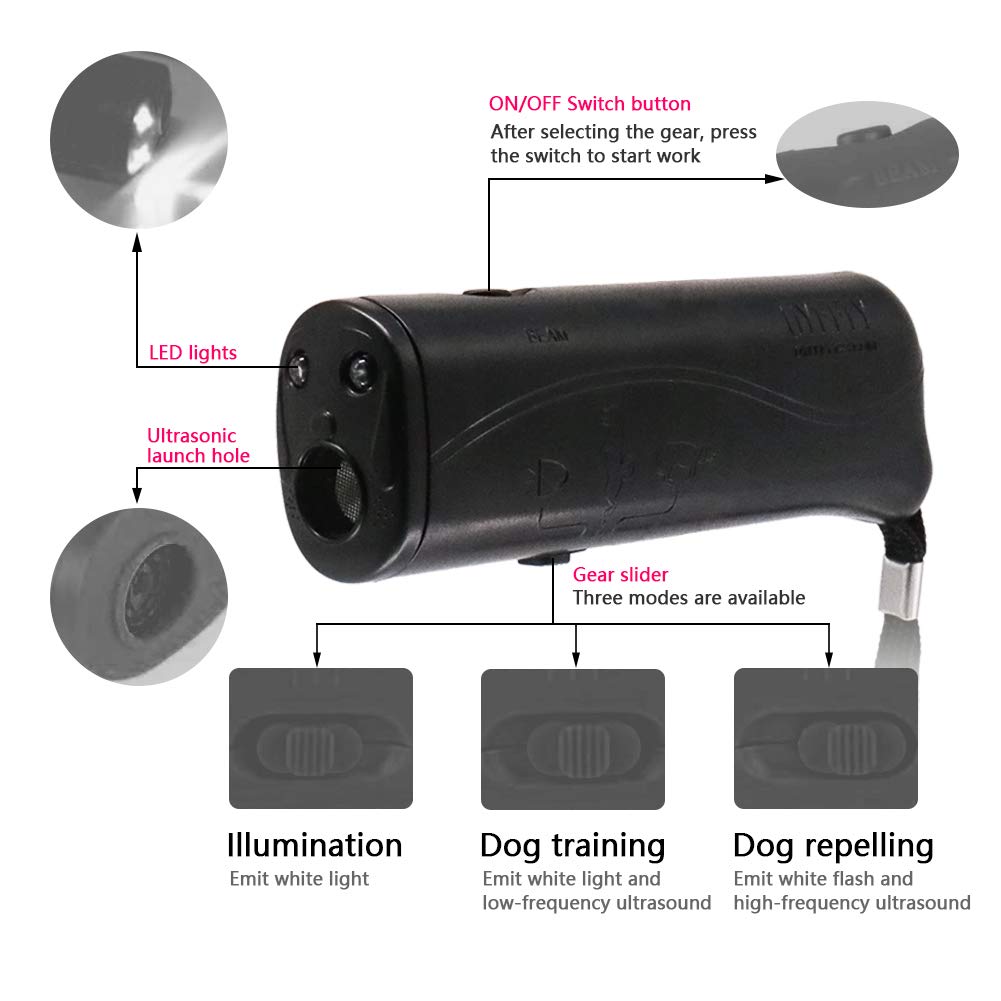 OYEFLY Handheld Dog Repellent Trainer, 3 in 1 Anti Barking Device with LED Flashlight, Ultrasonic Dog Deterrent and Bark Stopper Dog Trainer Devices - Training Tool/Stop Barking (Black)