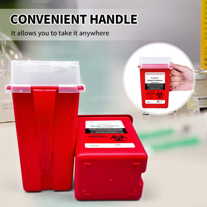 Sharps Container 1 Quart, 6 Pack Biohazard Needle Disposal Container Small Syringe Disposal Container, Professional Sharps Disposal Container for Home and Travel Use