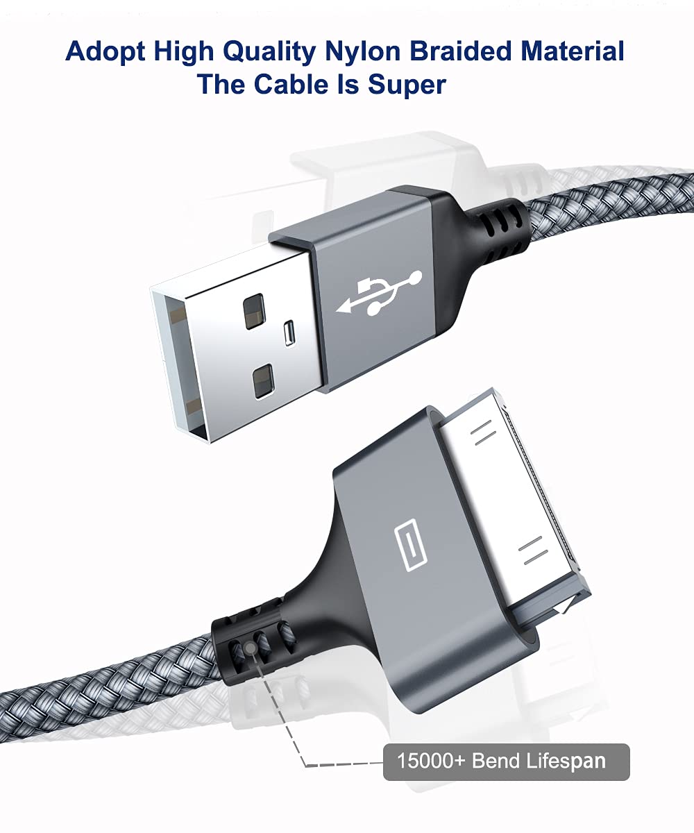 iPod Charger Cable 6.6FT 2PCS, Apple Certified 30Pin Charger USB Sync Cable,USB iPad 2 Charger High Speed Sync Charging Cord Cables for iPhone 4 4s 3G 3GS iPod Classic iPad 1 2 3 iPod Touch Nano