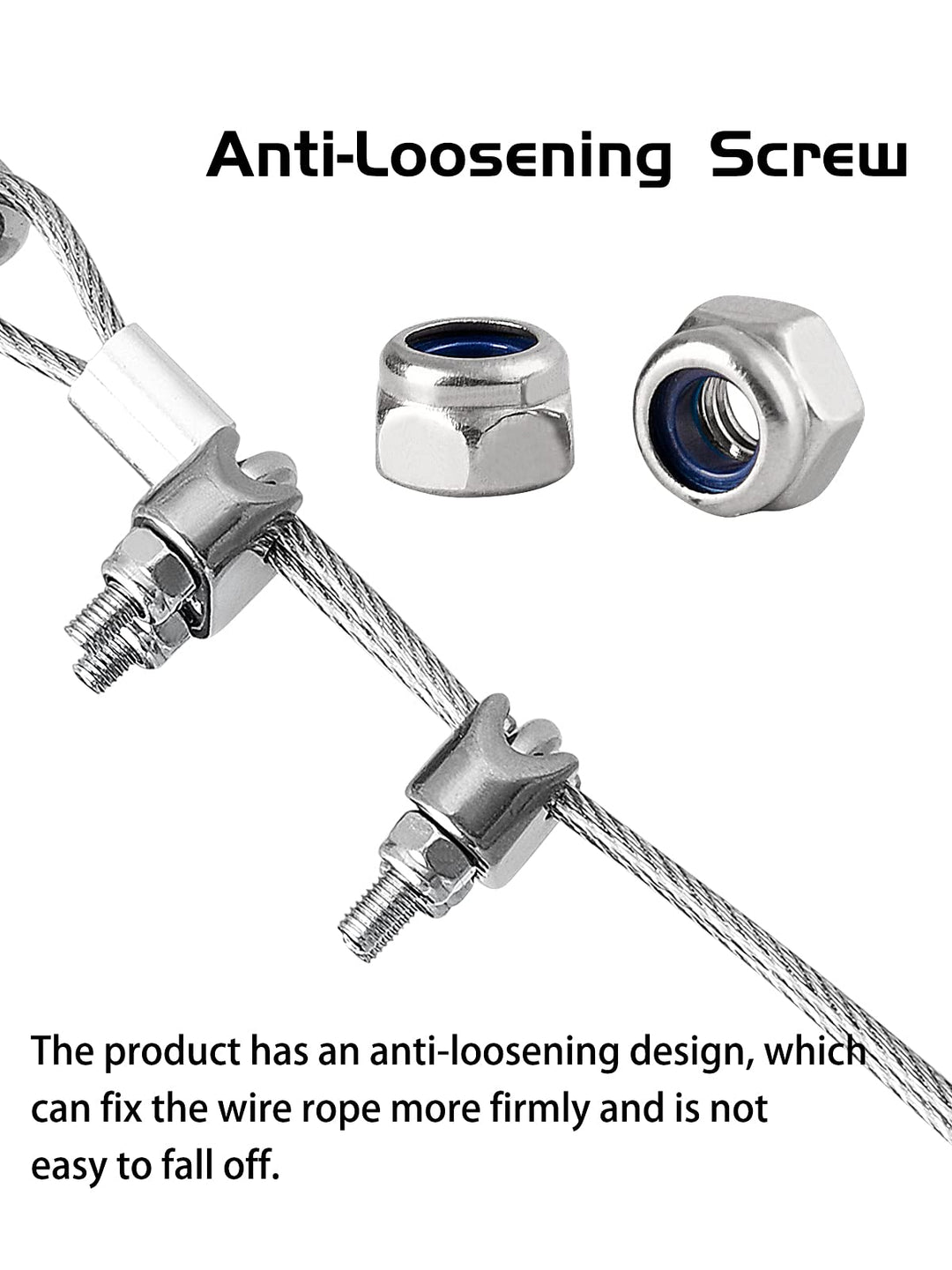 Wire Rope Clip M6 Cable Clamps with Locknut, Stainless Steel U Bolt Saddle Clamp Fasteners with Lock Nuts for Ø 6mm 1/4 Rigging Rope and Tension Cable Garden Wire Ropes 24pcs