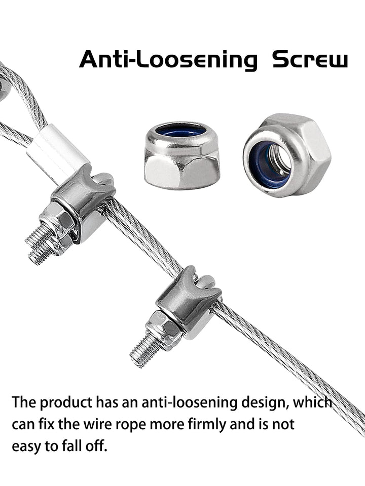 Wire Rope Clip M6 Cable Clamps with Locknut, Stainless Steel U Bolt Saddle Clamp Fasteners with Lock Nuts for Ø 6mm 1/4 Rigging Rope and Tension Cable Garden Wire Ropes 24pcs