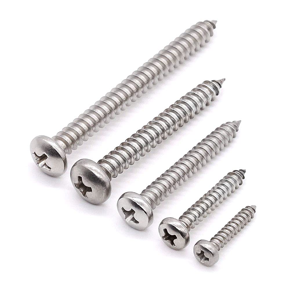 Glvaner #4 x 3/4 (100 pcs) Pan Head Self Tapping Screws, 18/8 Stainless Steel 304, Phillips Pan Head Sheet Metal Screws, Pan Head Wood Screws, No.2.9mm Thread Size