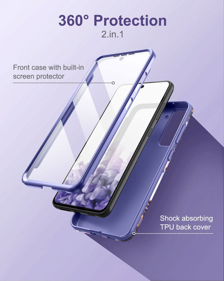 Marble Case for Samsung Galaxy S21 FE, [Built-in Screen Protector] Full-Body Protection Shockproof Rugged Silicone TPU Bumper Protective Cover for Galaxy S21 FE 5G 6.4 Inch (Purple Lavender)