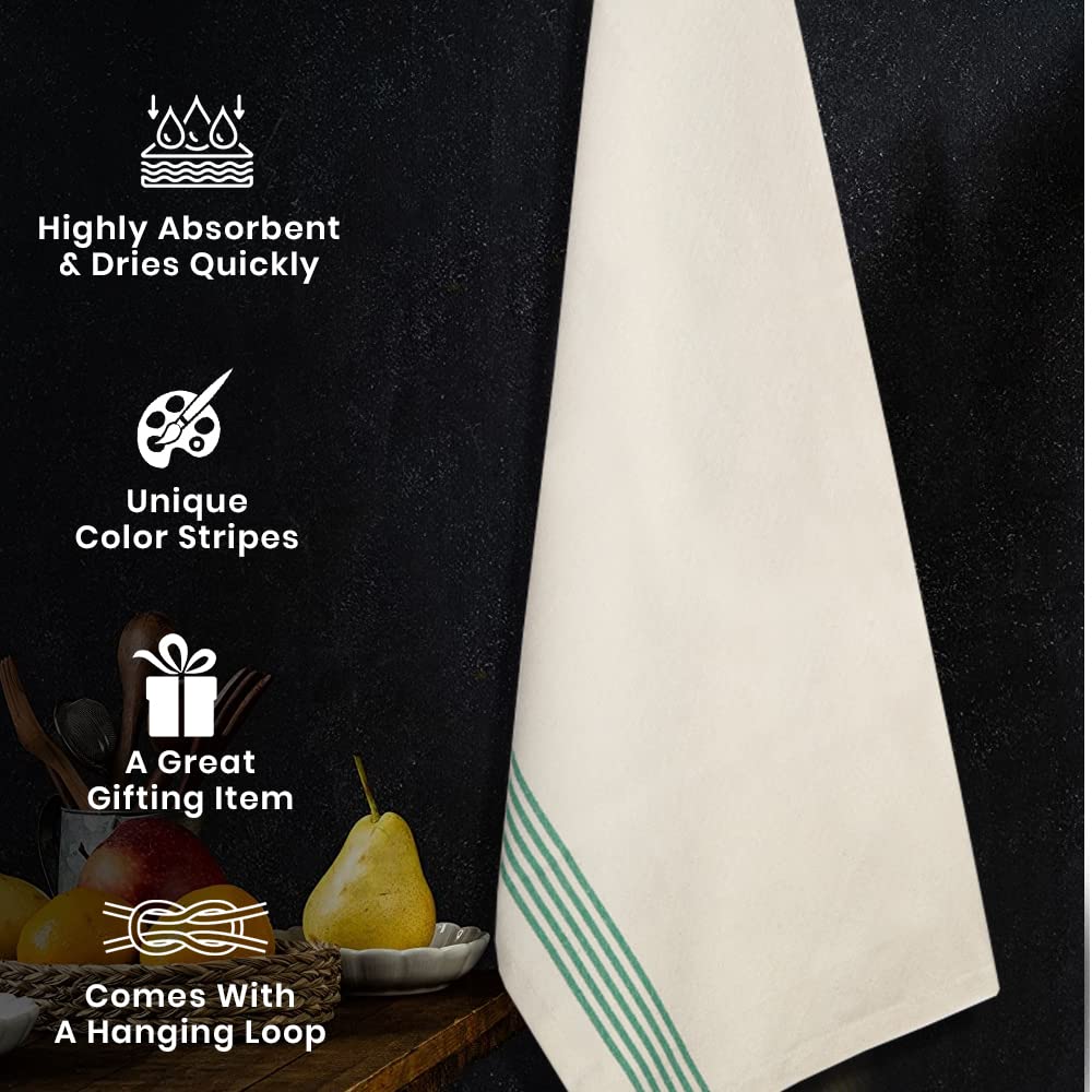 Set of 6 Kitchen Dish Towels, 100% Cotton Kitchen Towels, with Hanging Loop, Dishcloth Sets for Washing & Drying Dishes, Tea Towels & Hand Towels 18x28, French Stripe, Assorted