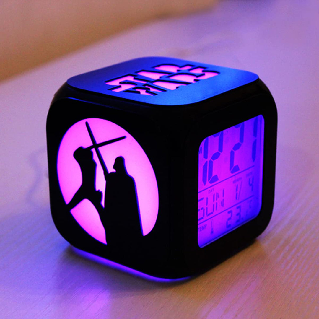 STWars Fashion Creative 3D Stereo Small Alarm Clock Mute LED Night Light Electronic Clock Bedside Clock Bedroom Clock-USB Charging