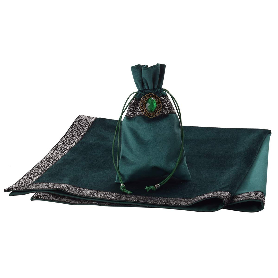 Witch Altar Tarot Table Cloth and Pouch Square Divination Tarot Cloth(Green)
