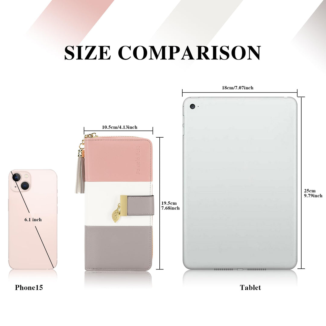 RFID Wallets for Women with Multiple Card Slots and Cellphone Compartment, Womens Wallet (pink/white/grey)