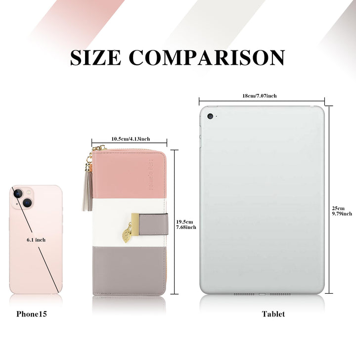 RFID Wallets for Women with Multiple Card Slots and Cellphone Compartment, Womens Wallet (pink/white/grey)
