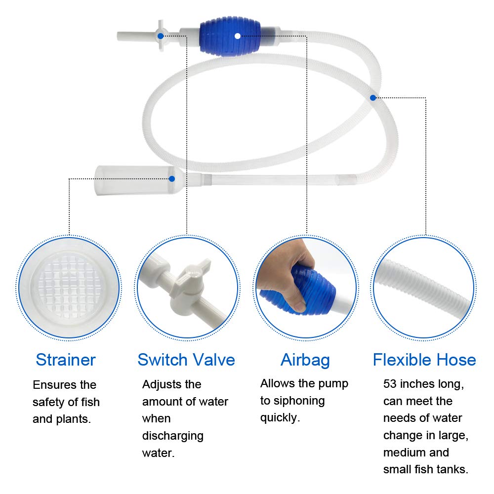 Aquarium Fish Tank Cleaning Kit Tools Algae Scrapers Set 5 in 1 & Fish Tank Gravel Cleaner - Siphon Vacuum for Water Changing and Sand Cleaner (Cleaner Set)