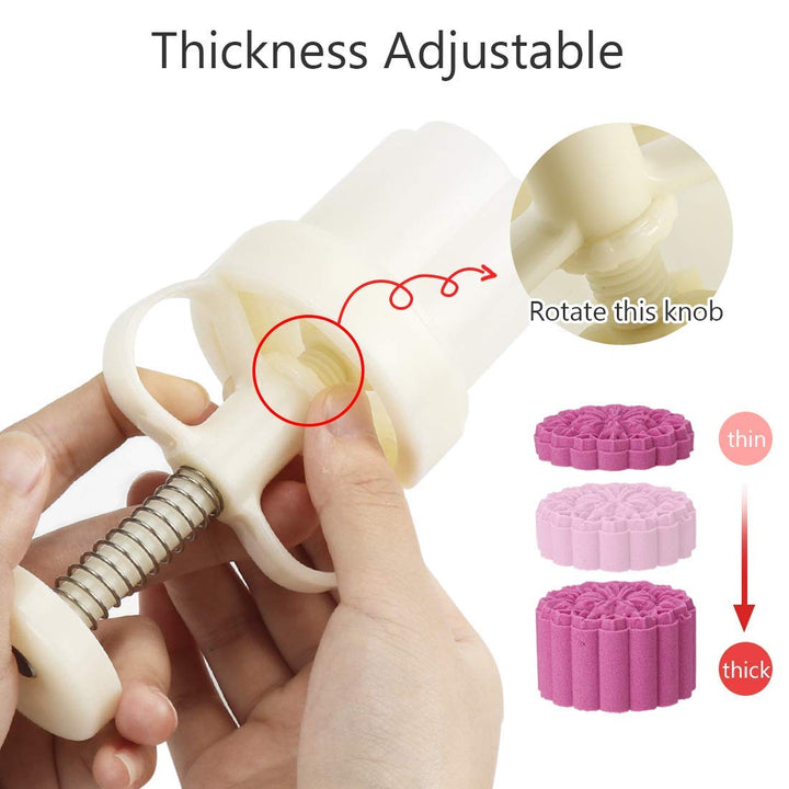 Moon Cake Mold Chinese Mid-autumn Festival Cookie Stamp Set, Thickness Adjustable 50g 6 Stamps Mooncake Shortbread Press DIY Decoration Hand Cutter Cake Polvoron Mold