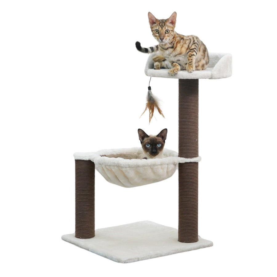 Nirvana 3-Level Kitten Tree with Plush Perch, Soft Hammock, and Paper Rope Scratching Posts, Minimalist Cat Furniture for Climbing, Scratching & Resting, Ideal for Kittens & Small Cats, Beige