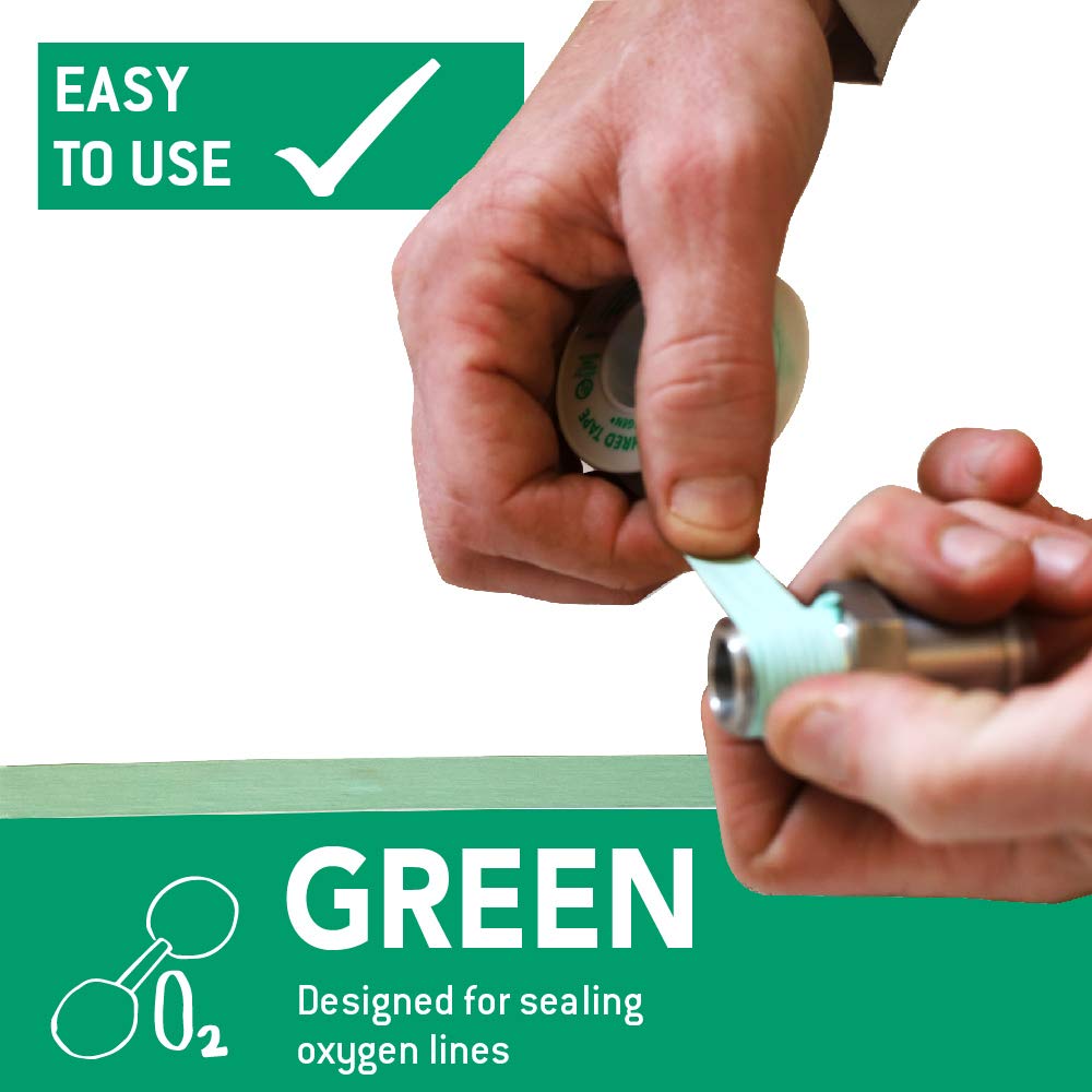 Green PTFE Thread Seal Tape – Professional-Grade, 1/2 Inch x 260 Inch, High-Density Thread Tape for Oxygen Lines – Leak-Proof Seal, Non-Toxic, 3 Pack