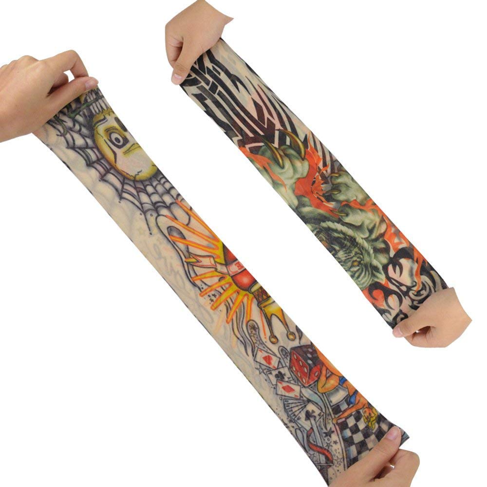 6Pcs Set Body Art Arm Stockings Slip Accessories Fake Temporary Tattoo Sleeves, Tiger, Crown Heart, Skull, Tribal Shape