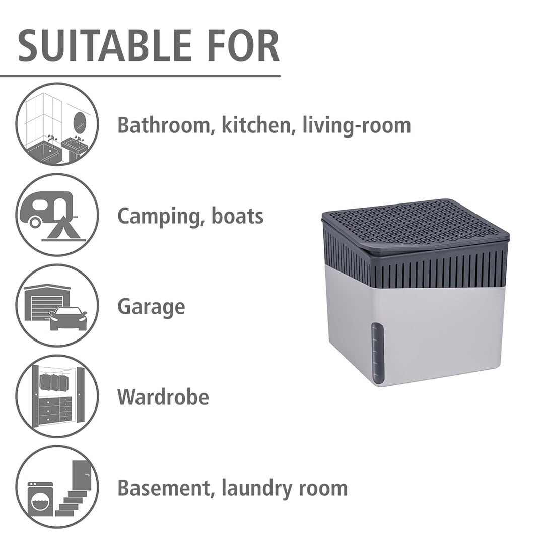 Portable Dehumidifier Cube Design, Compact and Rechargeable Dehumidifier for Bathroom, Closet, Bedroom, Garage, Covers up to 2800 Cubic Feet, 2.2lbs, Gray, 6.18 x 6.5 x 6.5
