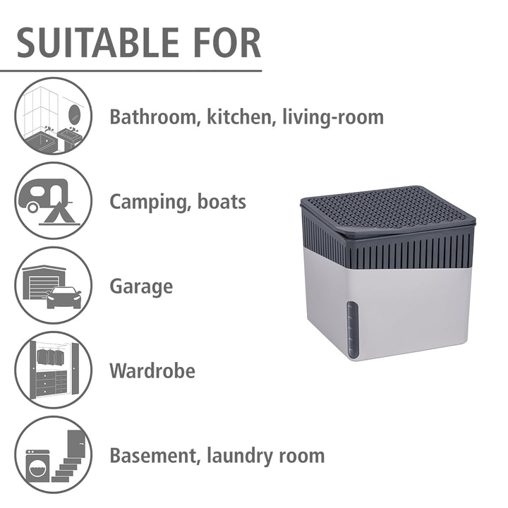 Portable Dehumidifier Cube Design, Compact and Rechargeable Dehumidifier for Bathroom, Closet, Bedroom, Garage, Covers up to 2800 Cubic Feet, 2.2lbs, Gray, 6.18 x 6.5 x 6.5