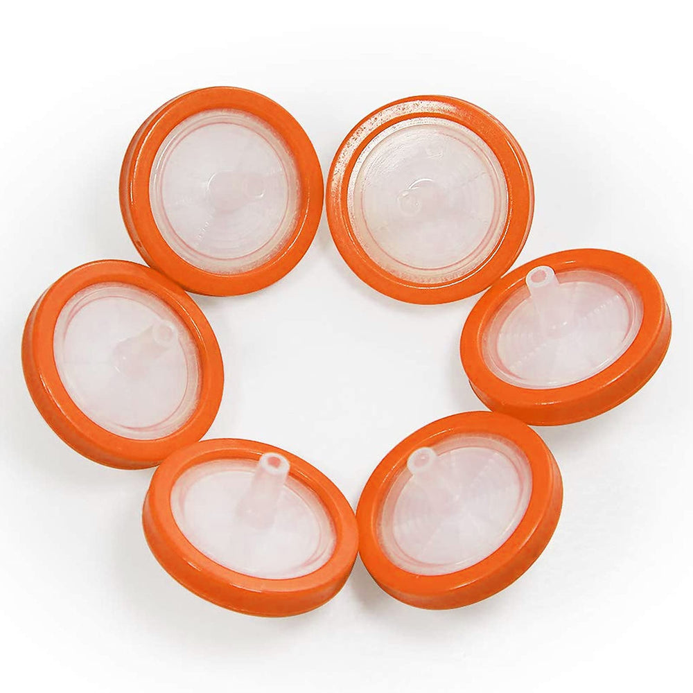 25 Pack PTFE Syringe Filter 13mm Membrane Diameter 0.45um Pore Size Scientific Syringe Filters Non Sterile Orange
