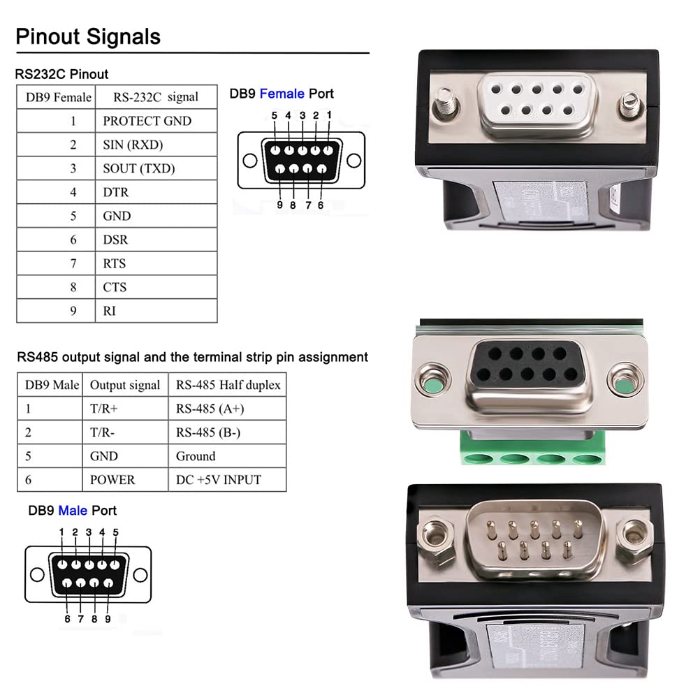 DTECH RS232 to RS485 Serial Converter Adapter with 4 Position Terminal Block for Industrial Long Haul Communication Data Supports 600W Anti-Surge