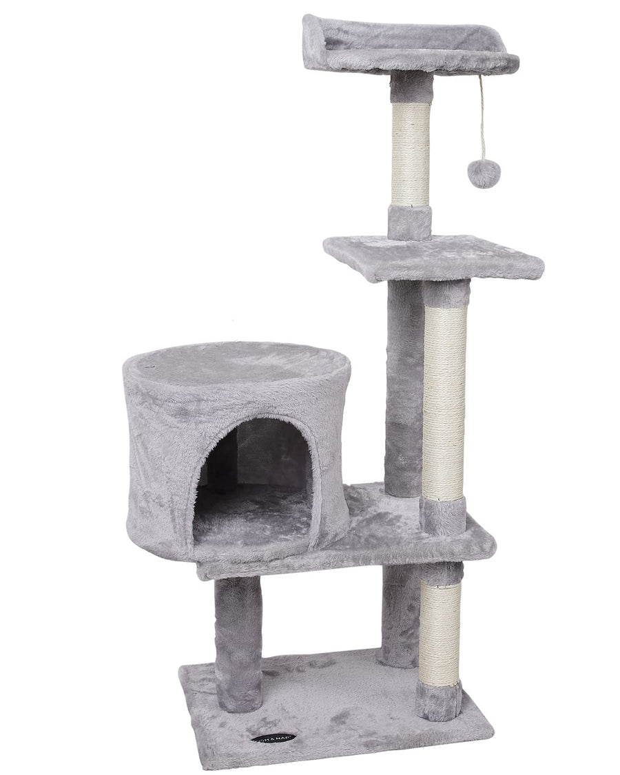 Cute Cat Tree Kitten Cat Tower for Indoor Cat Condo Sisal Scratching Posts with Jump Platform Cat Furniture Activity Center Play House Grey