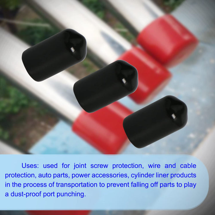 Rubber Round End Cap Cover 0.33 Inch(8.5mm) Screw Thread Protectors PVC Flexible Tubing Pipe Protective Bolt Screw Thread Protector Safety Cover | for Pipe Post Tubing Rod Cover 50 Pcs (Black)