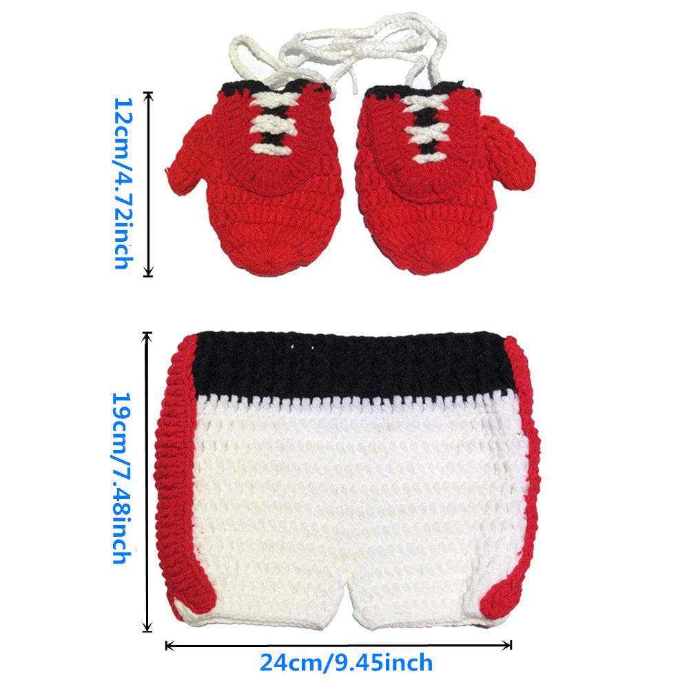 Newborn Photography Prop Infant Baby Boxing Gloves Pant Crochet Costume Knitted Shoot Outfits Knitted for 6-12 Months Baby Boy