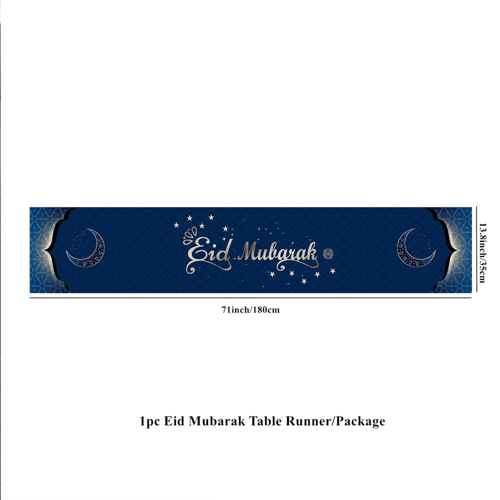 Ramadan Mubarak Table Runner with 71X13.8 inch,Eid Mubarak Table Runner,Muslim Islamic Table Runner for Eid Mubarak Party Decorations Home Dinning Room Decoration (Bluegreen)