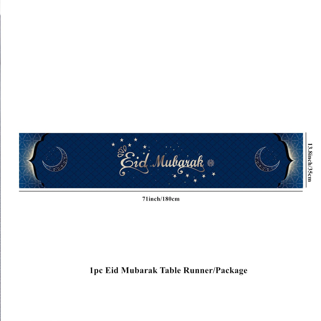 Ramadan Mubarak Table Runner with 71X13.8 inch,Eid Mubarak Table Runner,Muslim Islamic Table Runner for Eid Mubarak Party Decorations Home Dinning Room Decoration (Bluegreen)