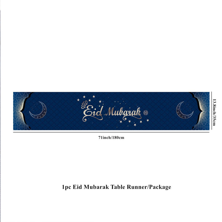 Ramadan Mubarak Table Runner with 71X13.8 inch,Eid Mubarak Table Runner,Muslim Islamic Table Runner for Eid Mubarak Party Decorations Home Dinning Room Decoration (Bluegreen)