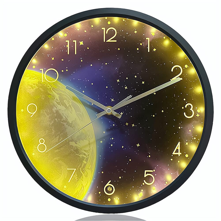 Night Light Wall Clock for Bedroom, 12 Inch Silent Battery-Operated Wall Clocks for Home, Living Room,Kitchen, Large Digital DisplayGlow in The Dark Kids Room Décor-Earth