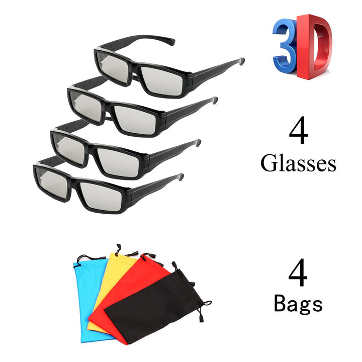 4 Pack Passive Circular Polarized RealD 3D Glasses for 