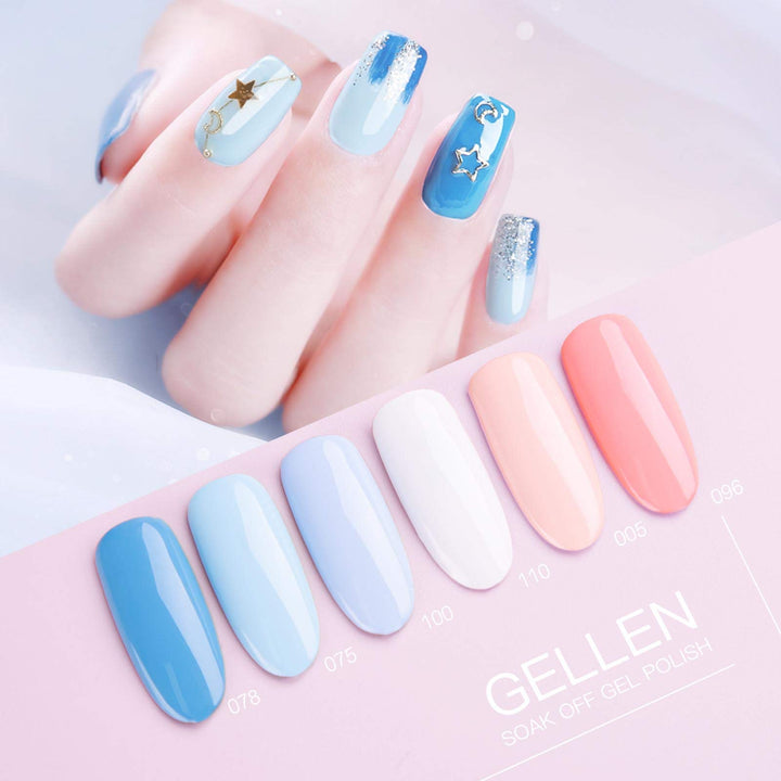 Gel Nail Polish Set - 6PCS Blue U V Gel Polish Set, White Nail Gel Soak Off Nail Polish Kit DIY Manicure Christmas Gel Nail Art at Home