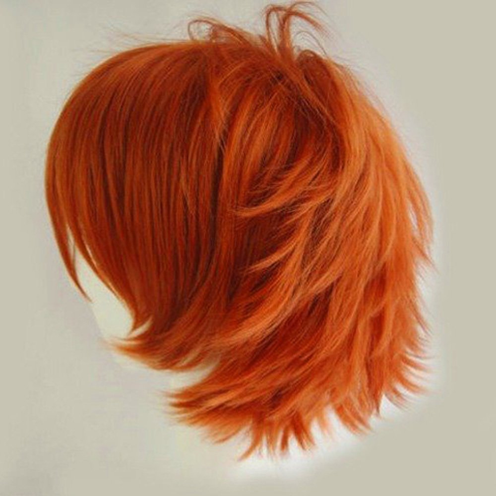 S-noilite Unisex Cosplay Short Straight Hair Wig Women Mens Anime Comic Party Costume Wigs Dark Orange