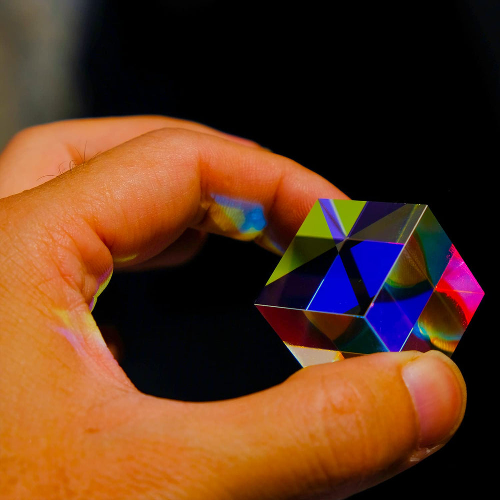 Trichroic Prism X-Cube RGB Dispersion Prism dichroic Cube, 6-Sided Polishing and Clear for Teaching of Optics, Photo Effects, and Decoration