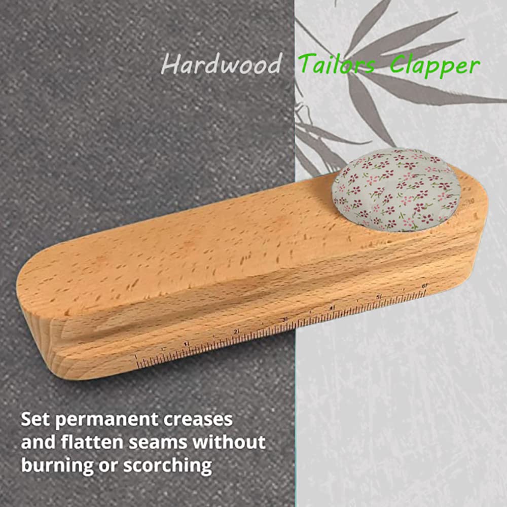 1pcs Hardwood Tailors Clapper with 400pcs Sewing Pins Patchwork Pins, Quilters Pressing and Seam Flattening Tool with Pin Cushion and Dual Unit Scale