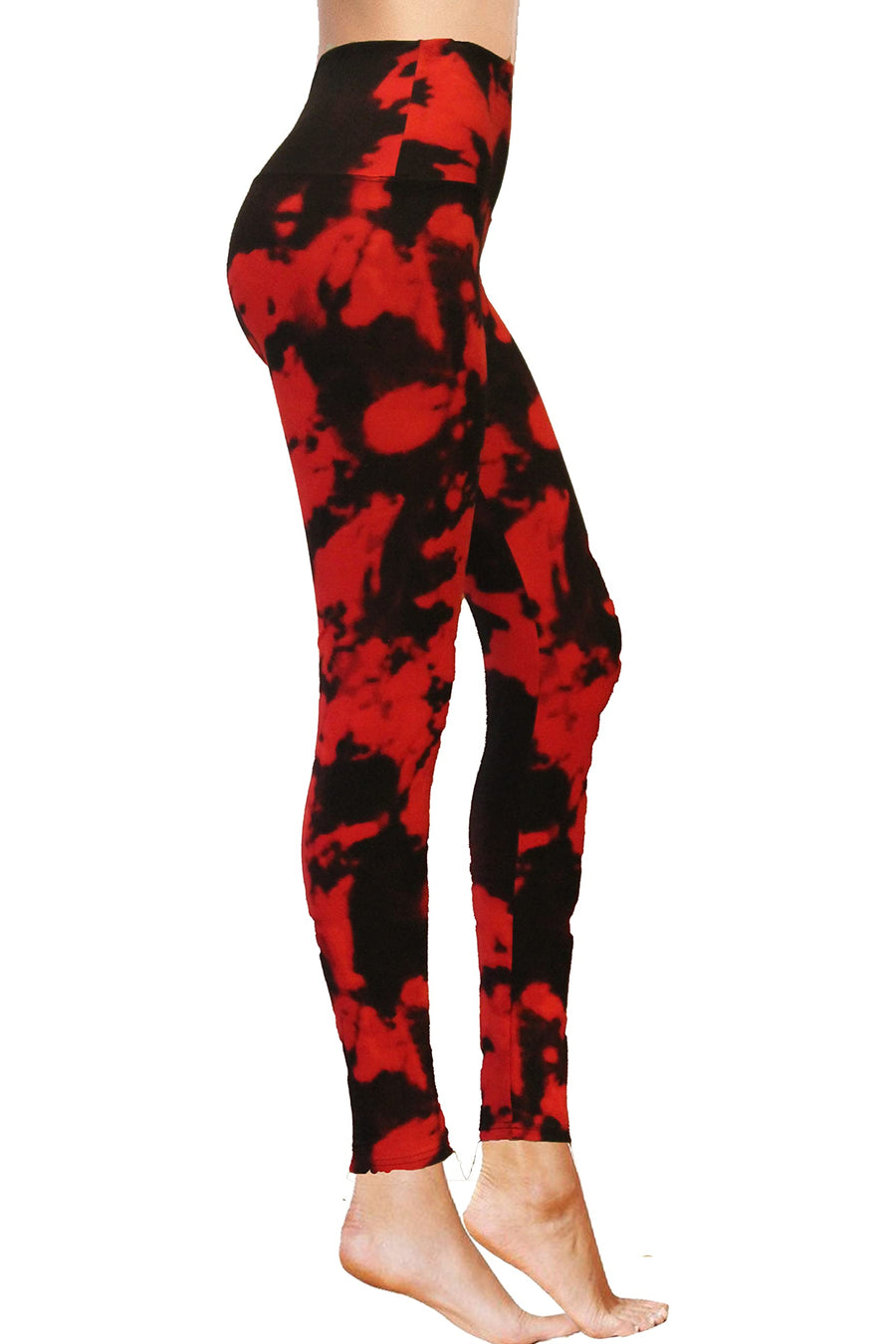 Black red Tie Dye Regular Plus Size Leggings Full Length Brushed Printed Leggings for Women